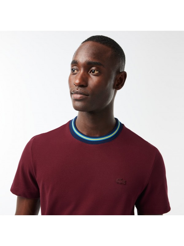 Lacoste Men s Stripe Collar Stretch Piqu T shirt In Bordeaux